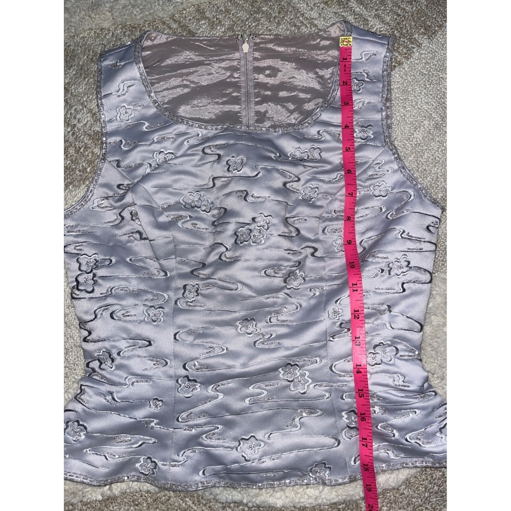 Vintage Silver Lavender Jacquard Peplum Top Sleeveless Metallic Satin y2k - Picture 4 of 5